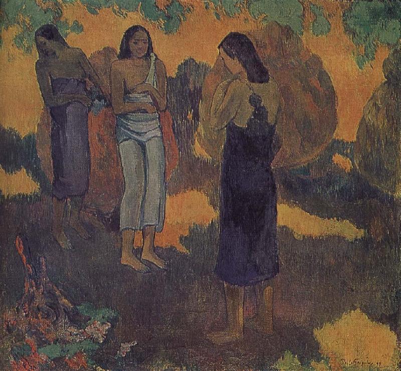 Paul Gauguin Yellow background, three women oil painting picture